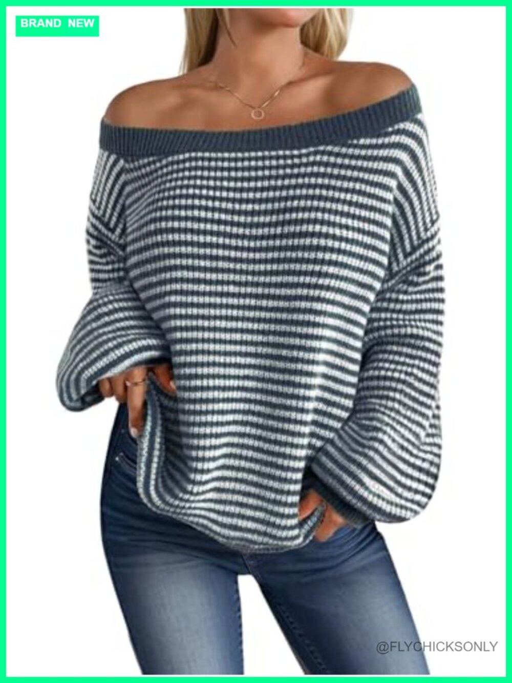 Striped Off the Shoulder Sweater Oversized Knit Pullover